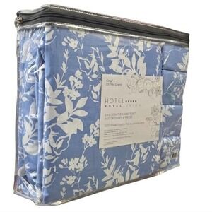 Hotel Royal Living Egyptian Cotton King Size Sheet Set 6pc Blue White Floral